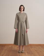 %100 koton kesik detaylı elbise soft yeşil