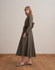 %100 koton kesik detaylı elbise açık haki 3