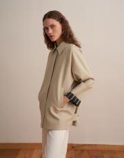 %100 koton kontrast detaylı trençkot uçuk yeşil 5