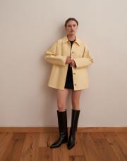 %100 koton kontrast detaylı trençkot soft sarı 3