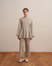 %100 koton peplum bluz çağla yeşili