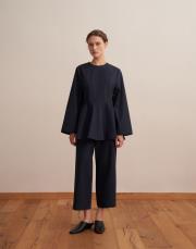 %100 koton peplum bluz lacivert