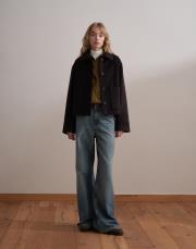 yün karışımlı cepli kaban kahverengi