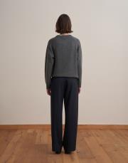 düğme detaylı pileli pantolon lacivert 4