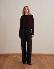 düğme detaylı pileli pantolon siyah