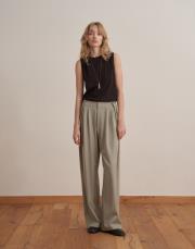 düğme detaylı pileli pantolon bej 2