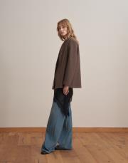 kemerli yün kruvaze blazer sütlü kahve 2