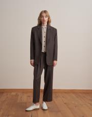 çift düğmeli yün blazer kahverengi