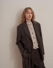 çift düğmeli yün blazer kahverengi 4