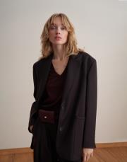 çift düğmeli yün blazer koyu mürdüm 5