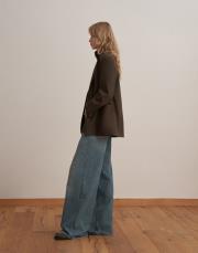 çift düğmeli yün blazer haki 2