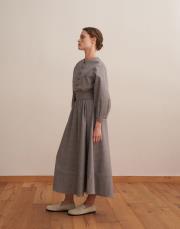 kemer detaylı ekose elbise gri 3