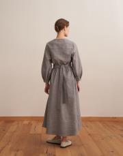 kemer detaylı ekose elbise gri 4