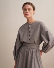 kemer detaylı ekose elbise gri 5