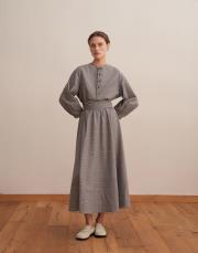 kemer detaylı ekose elbise gri 6