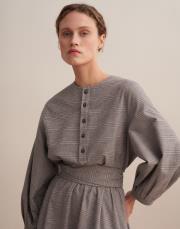 kemer detaylı ekose elbise gri 7