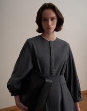 kemer detaylı ekose elbise antrasit 5