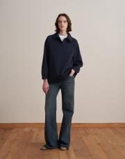 nakış detaylı polo yaka sweatshirt lacivert 2