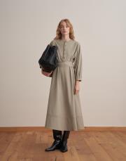 kemer detaylı elbise bej