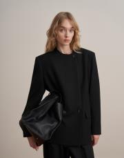 asimetrik kapaklı blazer siyah