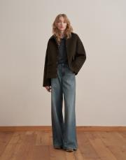 çıtçıt kapamalı yün karışımlı kaban haki