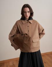 çıtçıt kapamalı yün karışımlı kaban camel 6