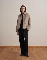 çıtçıt kapamalı yün karışımlı kaban bej