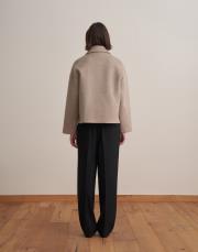 çıtçıt kapamalı yün karışımlı kaban bej 3