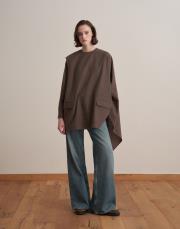 yün karışımlı ceket panço sütlü kahve