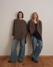 yün karışımlı ceket panço sütlü kahve 5