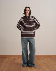 %100 pamuk çizgili sweatshirt kahverengi