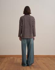 %100 pamuk çizgili sweatshirt kahverengi 4