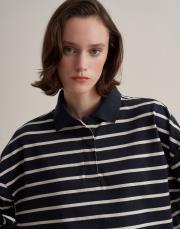 %100 pamuk çizgili sweatshirt lacivert 5