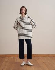 %100 pamuk çizgili sweatshirt ekru