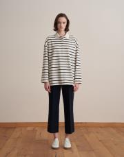 %100 pamuk çizgili sweatshirt ekru 2