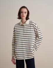 %100 pamuk çizgili sweatshirt ekru 4