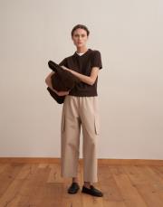 v yaka kısa kollu triko kazak kahverengi