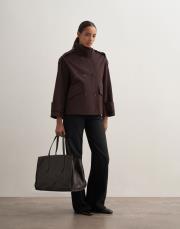 yüksek yaka koton trençkot kahverengi