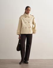 yüksek yaka koton trençkot açık bej 4