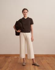 %100 koton wide leg crop jean ekru