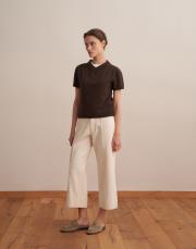 %100 koton wide leg crop jean ekru 2