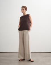 %100 keten kolsuz bluz kahverengi 2