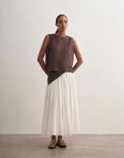 %100 keten kolsuz bluz kahverengi 5