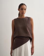 %100 keten kolsuz bluz kahverengi 6