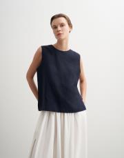 %100 keten kolsuz bluz lacivert 4