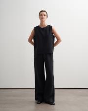 %100 keten kolsuz bluz siyah 3