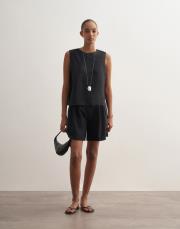 %100 keten kolsuz bluz siyah 4