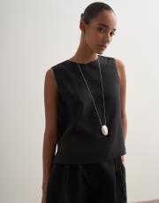 %100 keten kolsuz bluz siyah 5