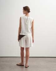 %100 keten kolsuz bluz ekru 3