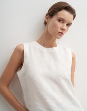 %100 keten kolsuz bluz ekru 4